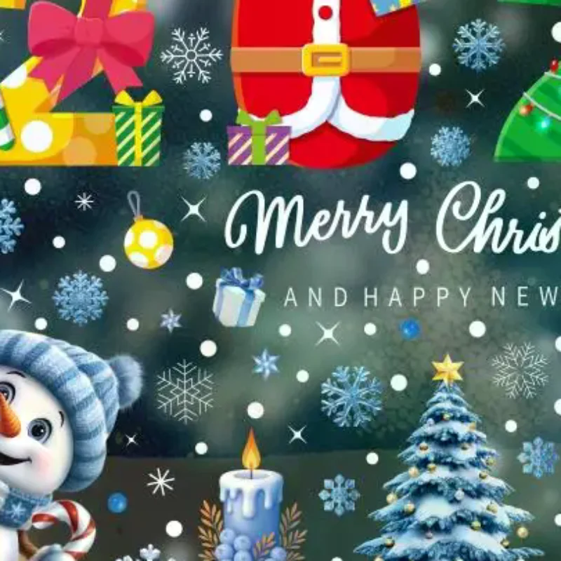 4/5 Sheets Snowman Reindeer Santa Claus Christmas Tree Static Cling Decals 2027 Merry Christmas Decor Window Stickers For Home