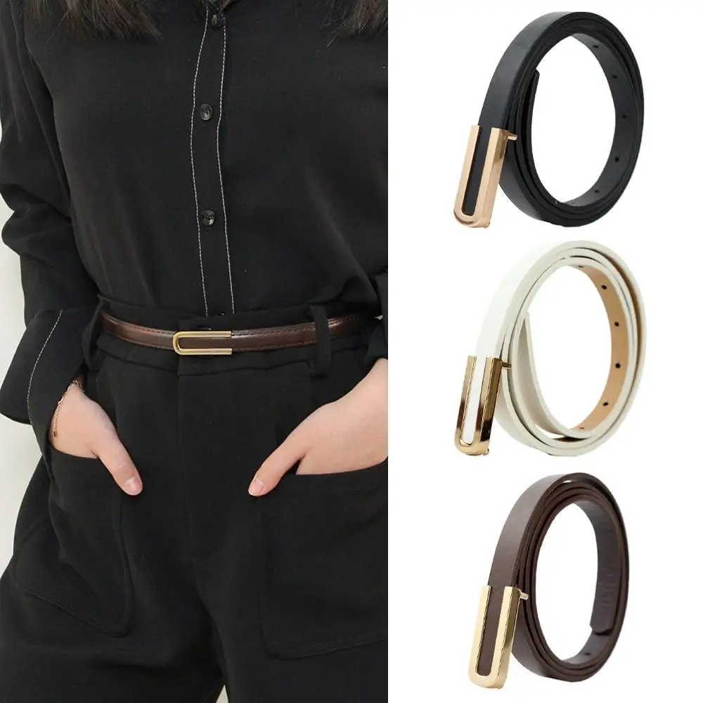2025 Fashionable and Versatile Black Leather Thin Belt for Women, Decorative Dress Simple Korean Style Suit  White Small Belt