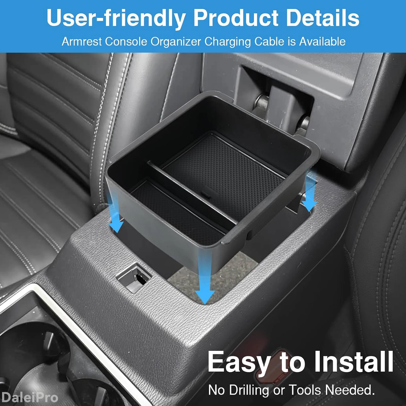 Für Mitsubishi Outlander 2022 2023 2024 2025 2026 Armlehnen-Organizer: Versteckter Aufbewahrungsbehälter mit oberer Ablage und weichem Silikonpolster – Detail 1