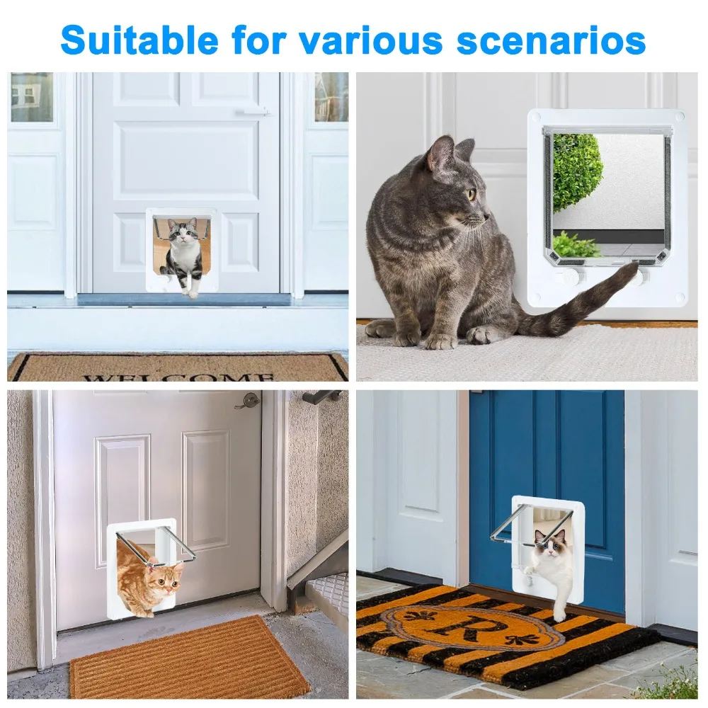 Pet Supplies ABS Plastic Cat Flap Door Weatherproof with 4 Way Locking Pet Door Pet Exterior Security Flap Door Outdoor