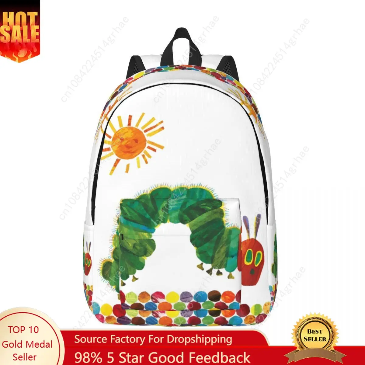 The Very Hungry Caterpillars Sun Fashion Backpack Outdoor Student Work Cartoon Book Daypack for Men Women College Shoulder Bag