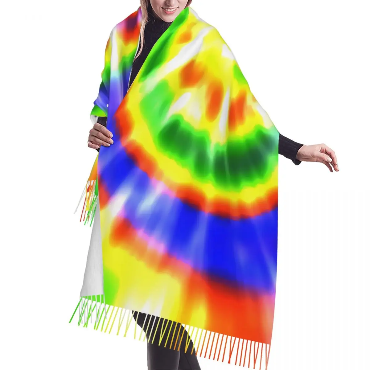 Custom Very Colorful Tie Dye Tassel Scarf Women Soft Traditional Dyeing Art Shawl Wrap Female Winter Fall Scarves