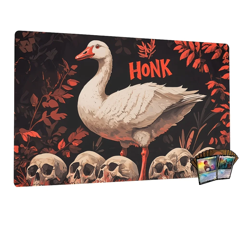 Honk Goose and Skulls Playmat -  Non-Slip Rubber Desk Mat with Stitched Edges, Compatible with Trading Card Games,