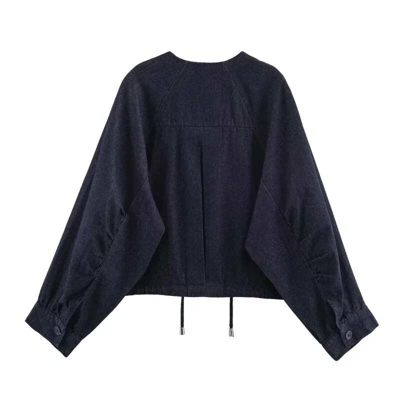 

Casual Jacket Fashion Streetwear Plain Color Women O-Neck Jacket Denim Tops Loose Autumn Coat Female Outwear