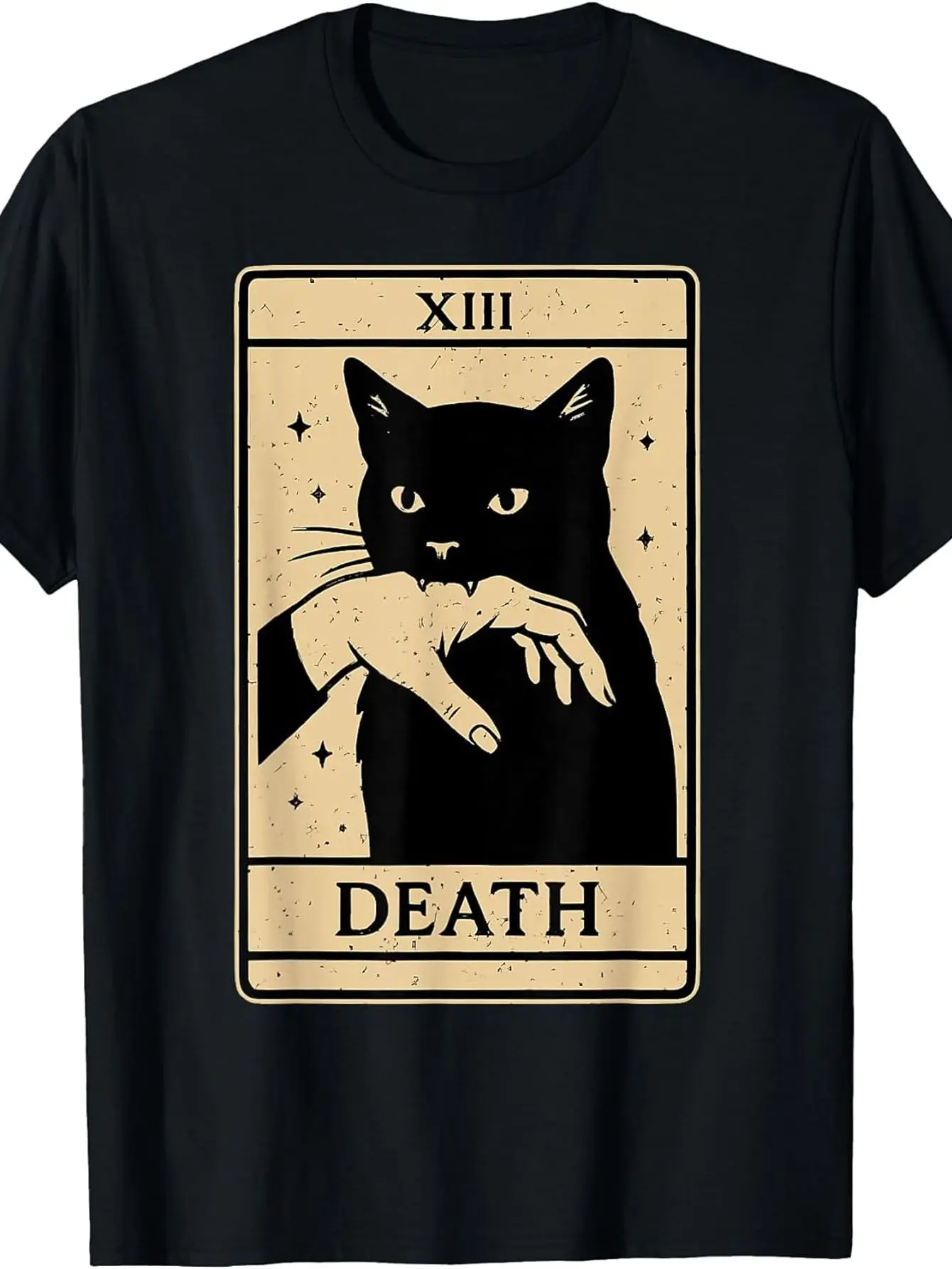 Card Black Cat Occult Witchy Black Cat Death T-Shirt Funny Crew Neck Tee with Stylish Print Casual Comfortable Travel Clothing for Fashion Enthusiasts Ideal for Summer Spring Fall And Daily Wear