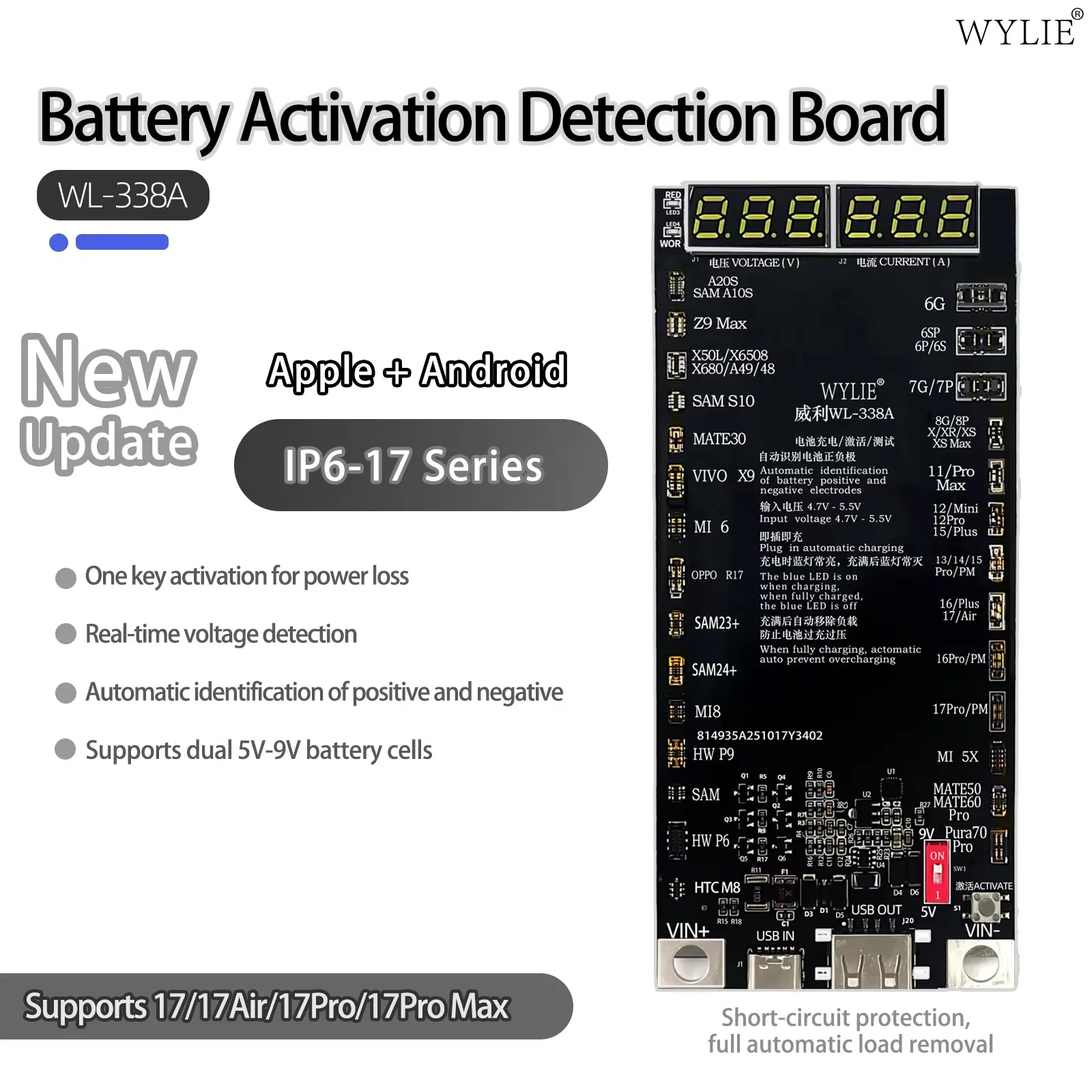 WYLIE WL-338A Universal Battery Activation Board Real-time Voltage Current Detection Short Circuit Protection For iPhone Android