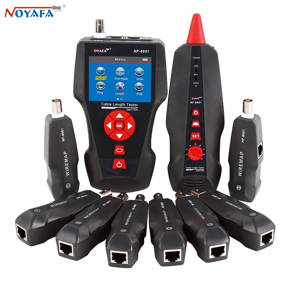 

NOYAFA NF-8601W Multipurpose RJ45 Network Cable Tester POE/PING Measure Cable Length With 8pcs Remot Line Network Tracker