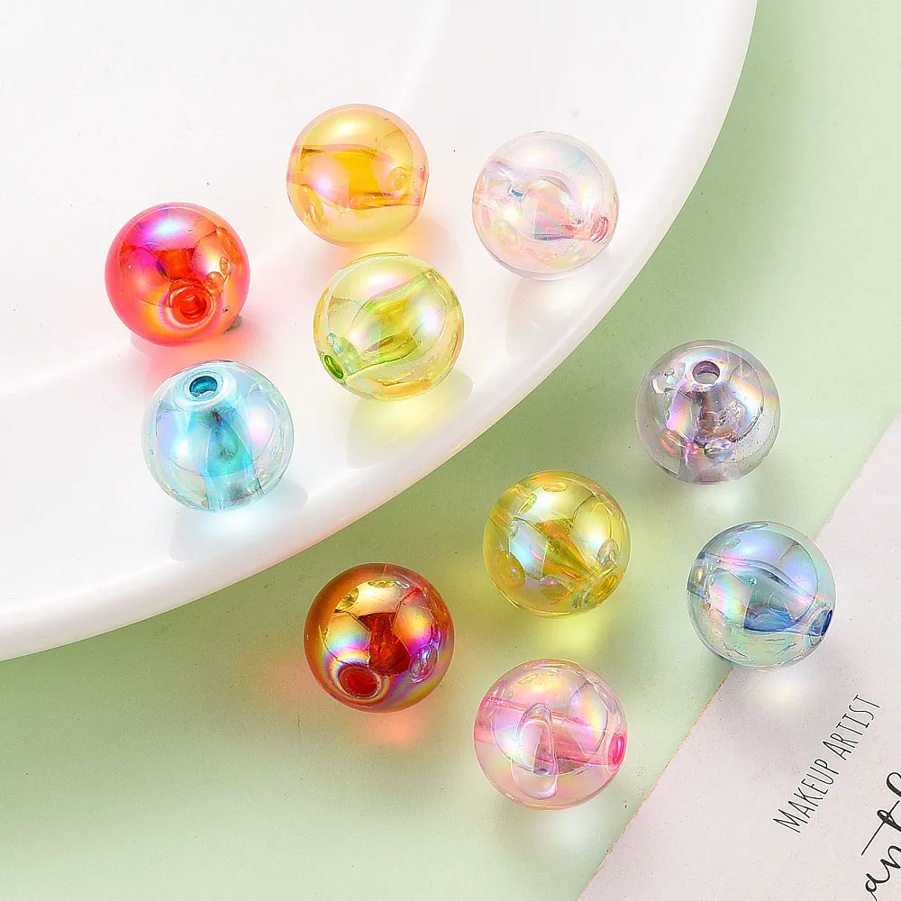 PandaHall 220 Stück AB-beschichtete transparente Acryl-Rundperlen, 16mm Mehrfarbige Schillernde Oberfläche für DIY Armband Schmuck Basteln – Detail 5