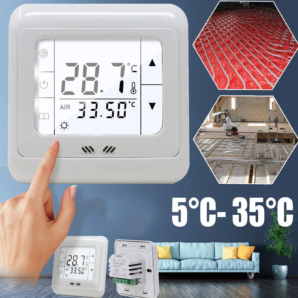 1PCS Controller Underfloor White Digital Touch Mode Touchscreen Floor Sensor Heating PC+ABS AC 80-220V 50/60Hz