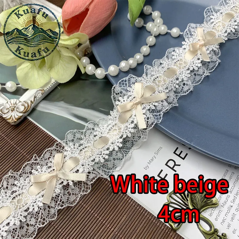 1 Yard Lolita Spitzenband mit Schleife, Plissee-Spitzenstoff, Rüschenband für DIY-Bastelarbeiten, Nähen, Kleider und Kleidungszubehör