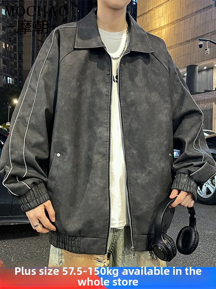 

Loose Men's Biker Sle Leather Jaet Retro American Faion Large Size Spring Autumn Casual Coat Haome Trendy Motorcycle...