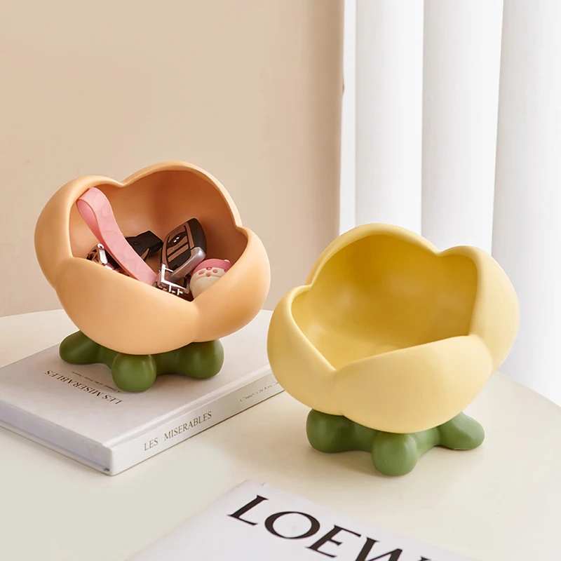 Ceramic Storage Tray Tulip Flower Desktop Ornament Fruit Dish Candy Jar Container Disk Desk Decoration