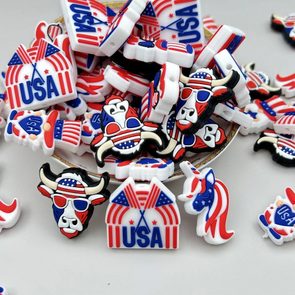 10PC DIY July Fourth Silicone Beads Nipple Chain Bead Pen Bead Jewelry Accessories Focal Bead Food Grade Silicon For Baby Toys