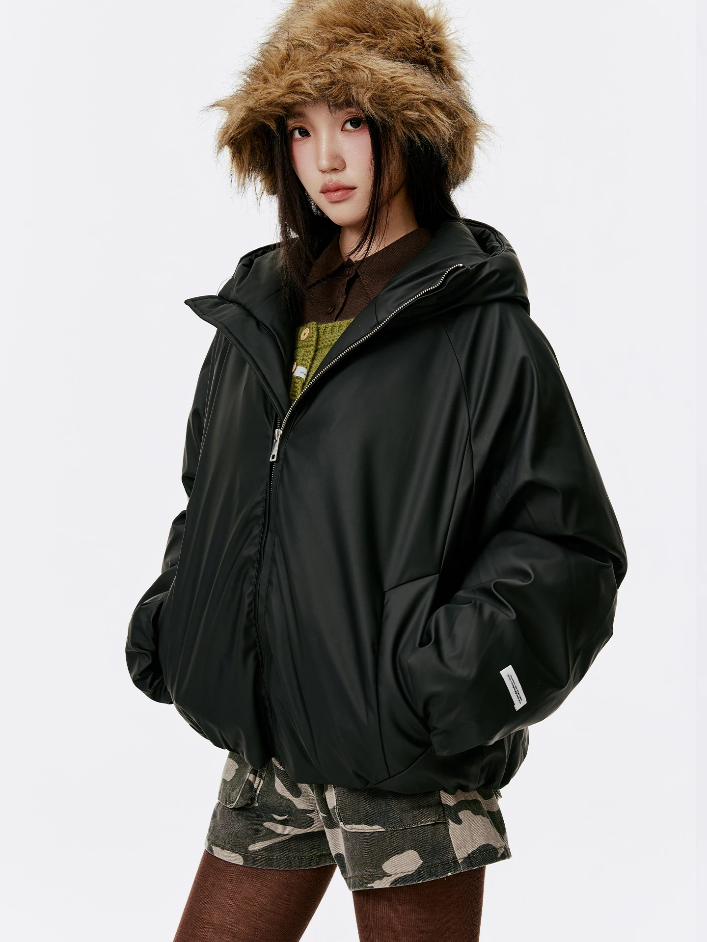 

Burgenland Thiened Warm Cotton Jaet Women's Winter New Sle High Sensation Loose Bright Surface Hooded Thi Cotton Coat