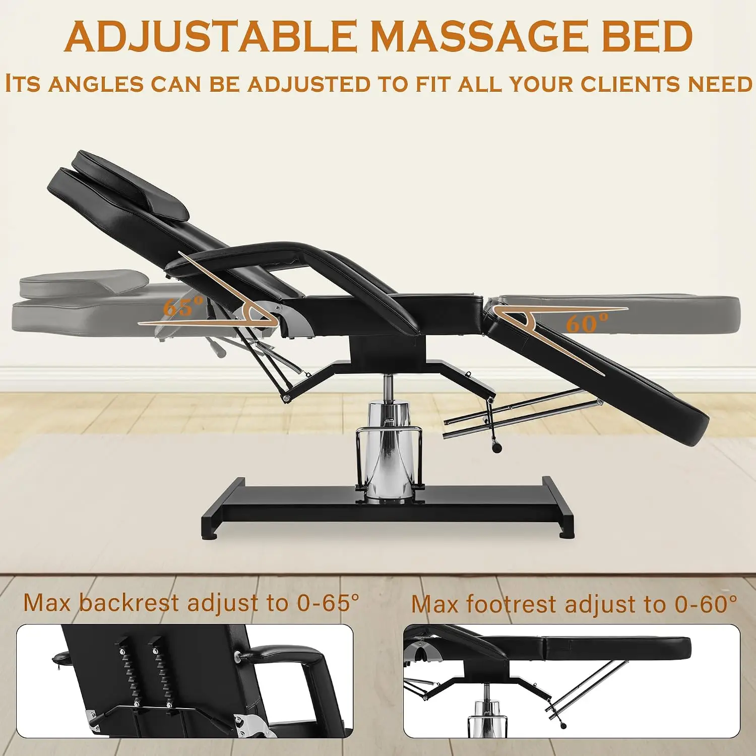 Hydraulic Split Leg Tattoo Chair Adjustable Bed w/ Rolling Stool, Customized