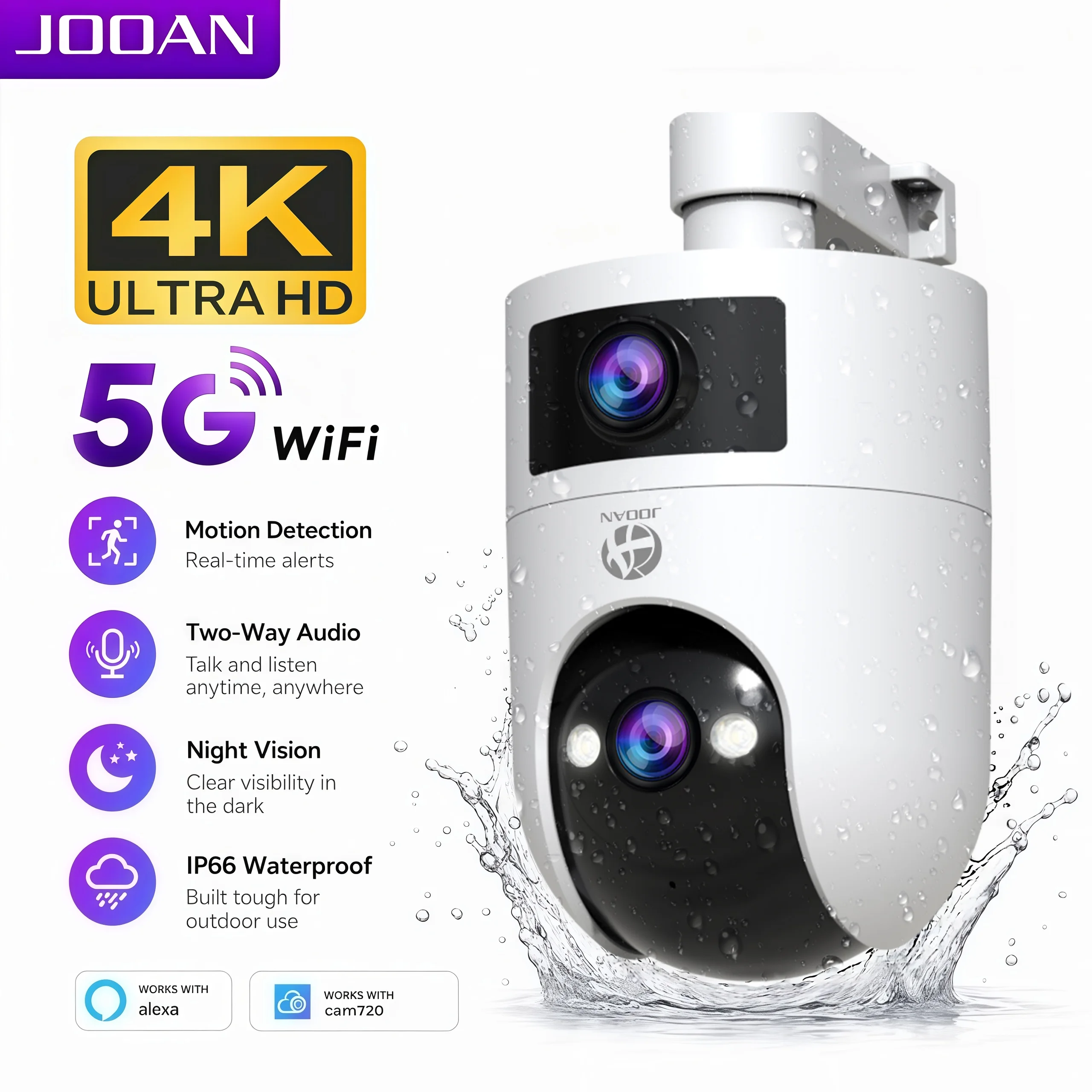 JOOAN 4K 8MP Wifi PTZ Camera Outdoor Dual Screen 5X Zoom Motion Detection Color Night Vision Security Protection IP Camera