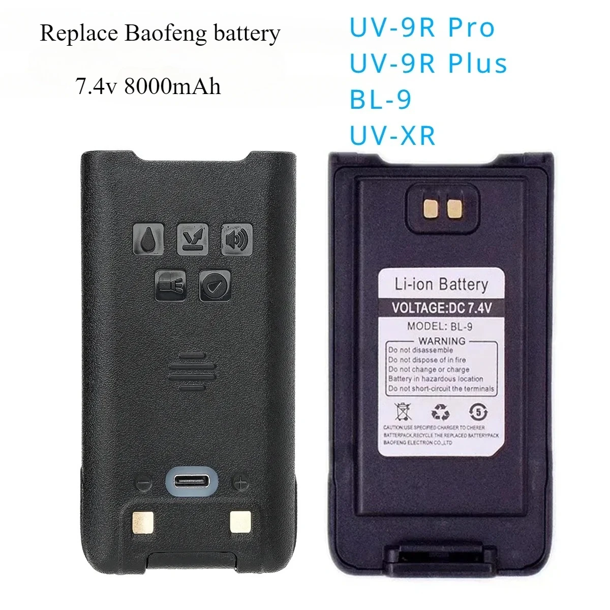 Compatible with Baofeng UV-9R Battery 7.4v 8000mAh Li-ion Rechargeable Batteria for Walkie Talkie,Two-Way Radio Accessories