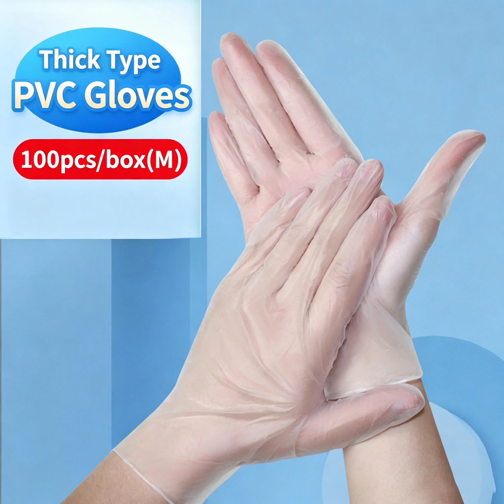 Disposable PVC Gloves 100Pcs/Box Thick Waterproof Clear Kitchen Cleaning Tattoo Work Protective Gloves Latex Free