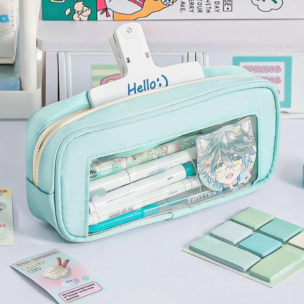 Durable Fesh Floral Pen Bag Zipper Design Transparent Stationery Bag Large Capacity Pencil Case School Office