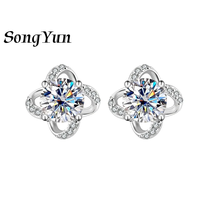 

SY Luxury Jewelry 925 Sterling Silver Earrings White Gemstones Diamond Stud Bridal for Wife Real Gold Plated MST Patent Earring