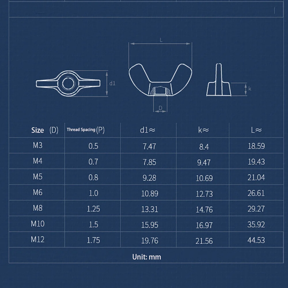 1/2/5/10/20Pcs M3 M4 M5 M6 M8 M10 M12 Wing Nuts Butterfly Nuts 201/304/316 Stainless Steel Hand-tightened Nut Butterflys Hat