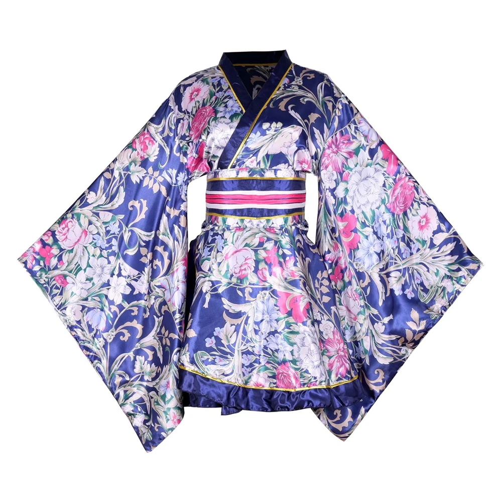 Japońska sukienka wizytowa Krótkie kimono Piwonia Kwiatowy nadruk Tradycyjna Yukata Damski kostium sceniczny w stylu vintage Odgrywanie ról