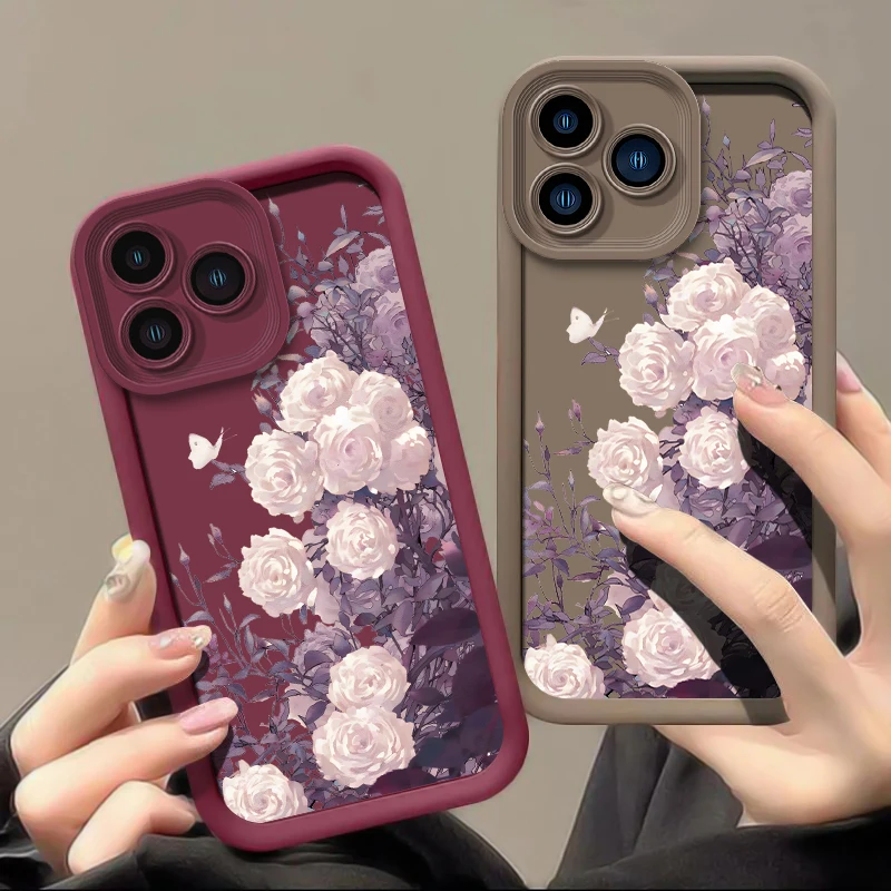 Purple Flowers Branch Case For OPPO Realme V13 U1 Q3i Q3 Carnival Camera Lens Protection Silicone Soft Shockproof Phone Cover