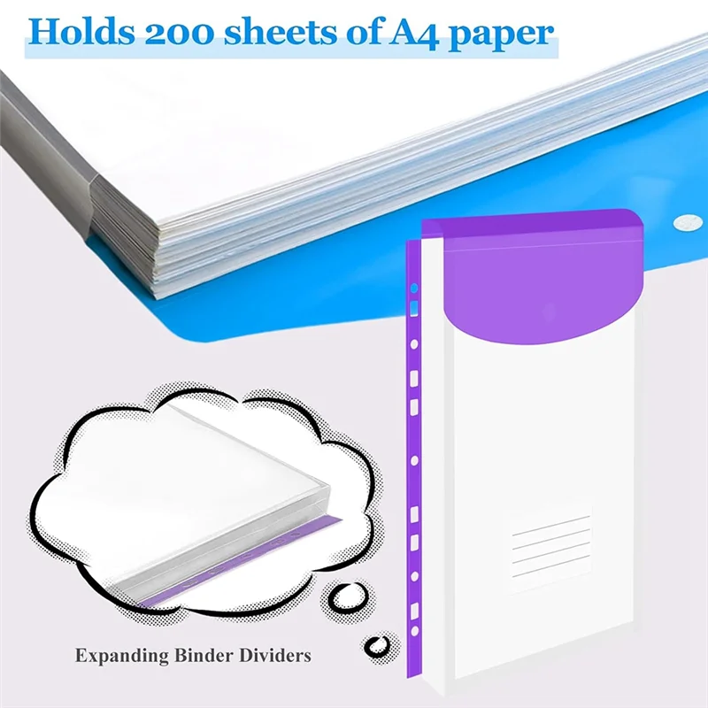 XB-For School Home Office Binder Pockets-24-Pack 11-Hole Design, Expandable With Snap Button& Label