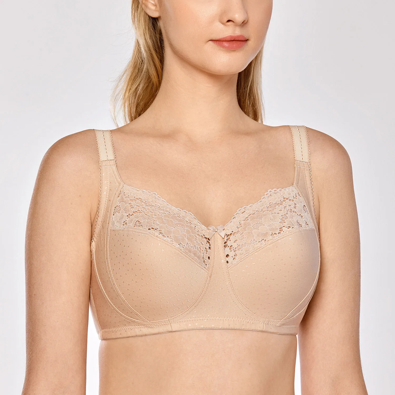 Women\'s Full Coverage Wireless Lace Bra Cotton Non-padded Thin Summer Intimates Lingerie Plus Size Underwear B-DD E F 34-46 48