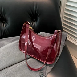 Glossy PU Half Moon Shoulder Bags Solid Simple Versatile Sense of Luxury Armpit Bags for Women 2024 Fashion Classic on Sale