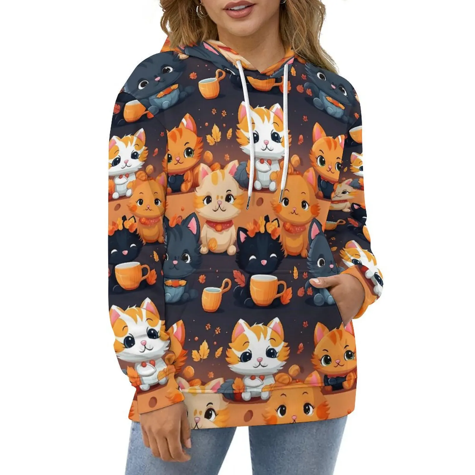 

Magic Cats Mugs Casual Hoodies Cartoon Animal Funny Graphic Loose Hoodie Autumn Long Sleeve Street Fashion Oversized Sweatshirts