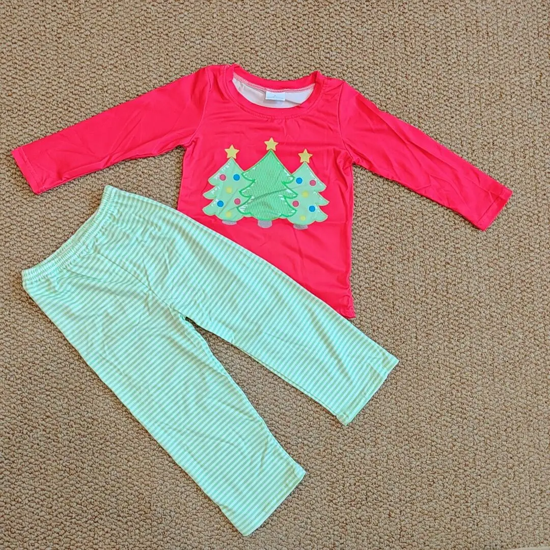 

9.18 Wholesale western boutique children clothing Baby Boys Red Christmas Tree Top Checkered Pants Clothes Sets