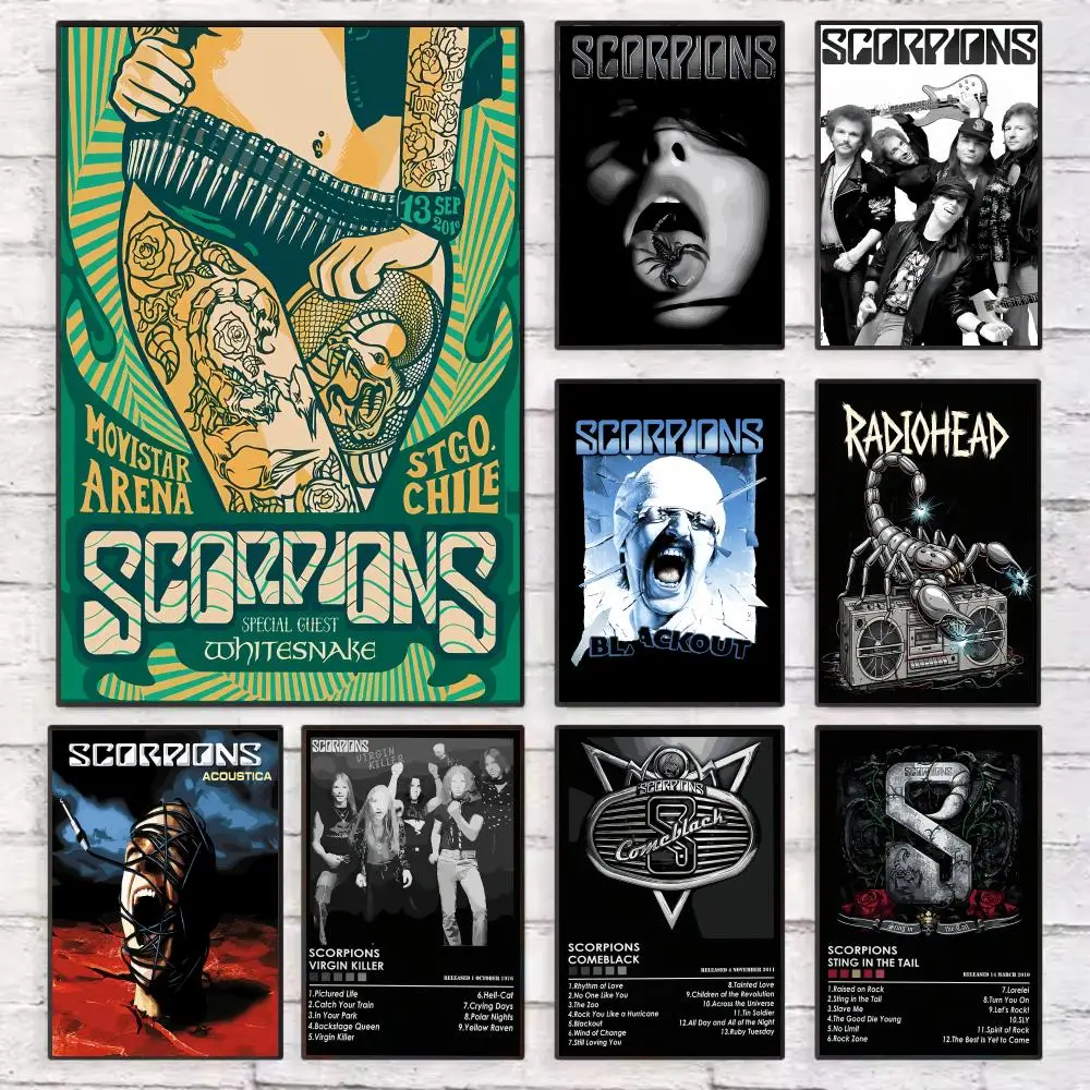 

S-Scorpions Vintage Retro Rock Band Music Poster Wall Art Sticky for Living Room Bedroom Office Hallway Bar Home Decor Gift Idea