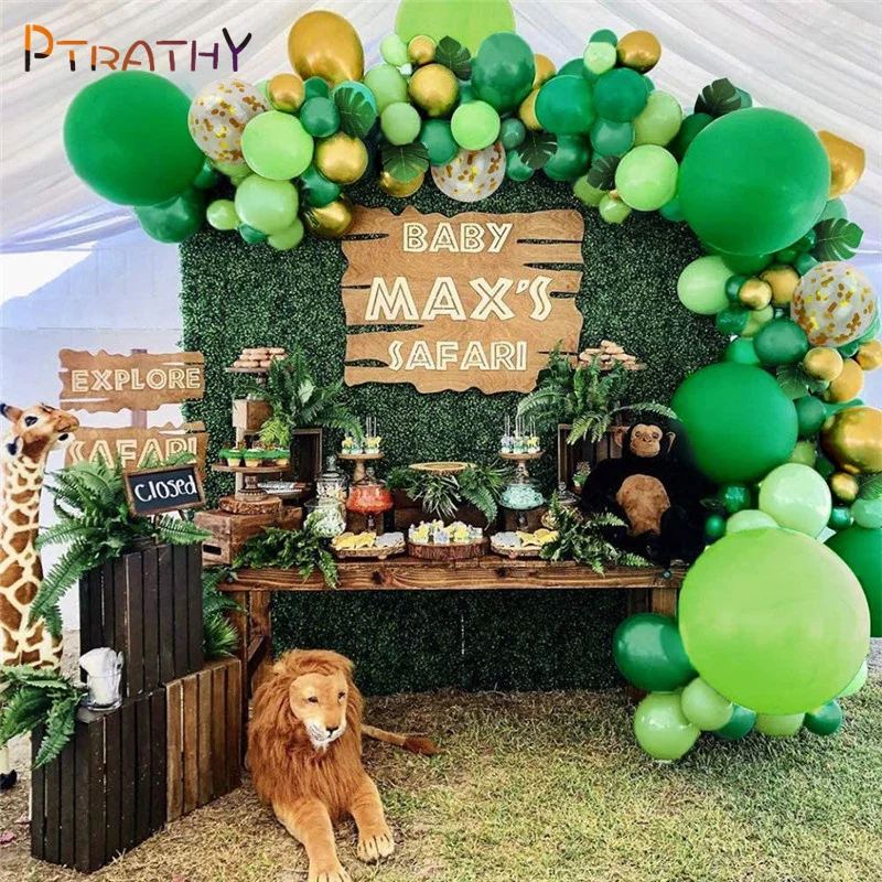 

122pcs Jungle Safari Theme Party Supplies Balloon Garland Green Animal Balloons for Kids Boys Parties Birthday Baby Shower Decor