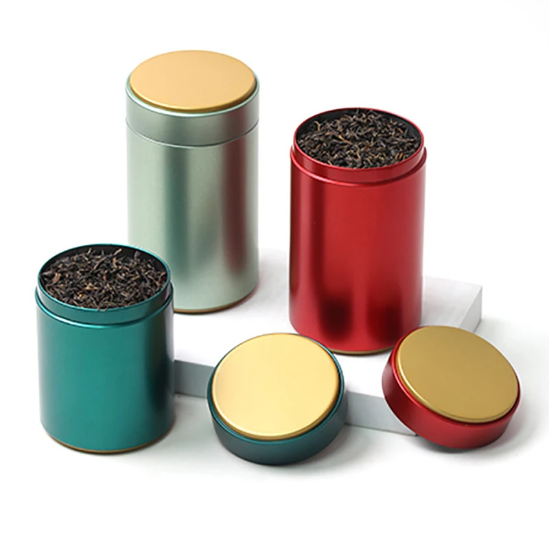 Portable Tea Box Solid Color Tea Sealed Box Teaware Storage Container Tinplate Can Coffee Sugar Box Home Kitchen Storage Box Jar