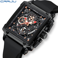 CRRJU Watch for Men Sport Chronograph Quartz Fashion Tonneau Dial Wristwatch with Date Silicone Strap 3ATM Waterproof