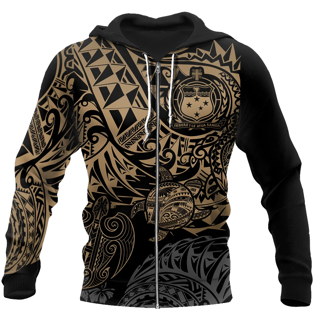 Samoa Polynesian Hoodie - Gold Turtle Flowing 3D Hoodie Men And Women Sweatshirt Streetwear Zip Pullover Casual Jacket Tracksuit