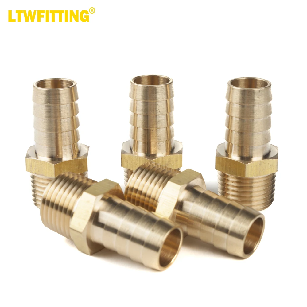 

LTWFITTING Brass Barb Fitting Coupler/Connector 5/8-Inch Hose ID x 1/2-Inch Male NPT(Pack of 5)