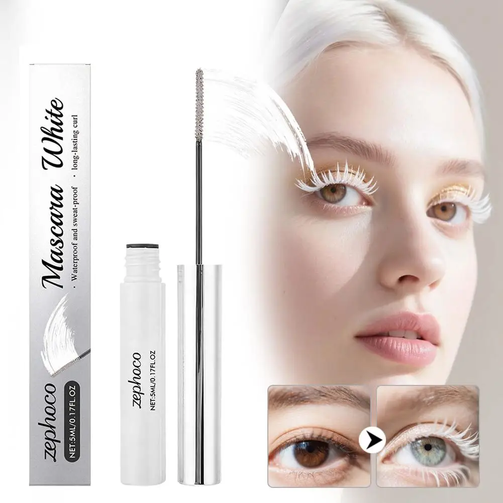 Máscara de pestañas rizada delgada blanca, resistente al agua, no es fácil de difuminar pestañas, pluma líquida rizada, maquillaje de ojos, herramienta cosmética para festivales