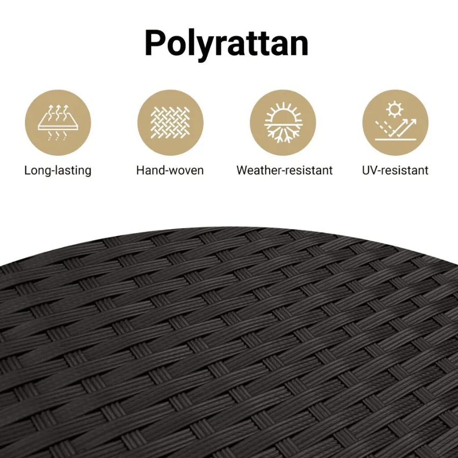 طقم أريكة حديقة من الروطان البولي ايثيلين الأسود أقدام كبيرة قابلة للتعديل