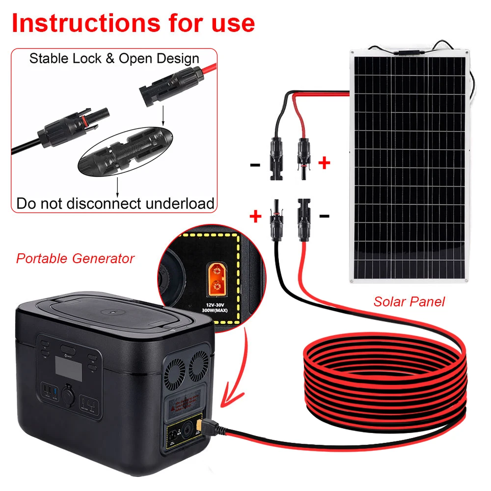 

3M Solar Connector to XT60I- F Adapter 12AWG CableConnect Solar Panel Charge Cable for Solar Generator Portable Power Statio