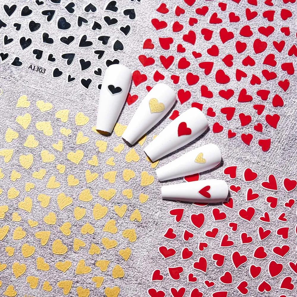 1Pcs Red/Pink Hollow Love 3D Nail Art Stikcers Silver/Gold/Black Heart Self-adhesive Slider Kawaii Love-Shaped Manicure Decals &