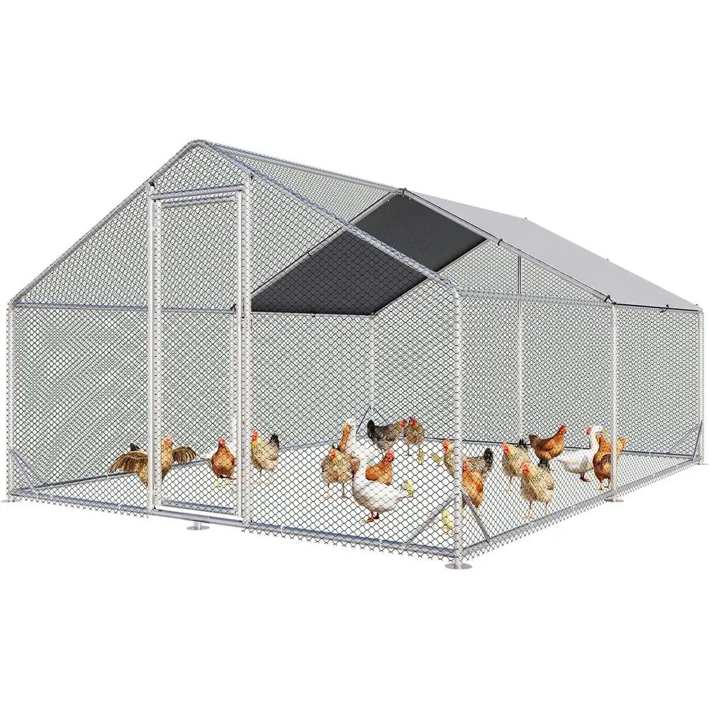 

Outdoor Chicken Coop with Cover, Spire Roof Hen House, Security Lock, Walk-in Cage, 10x13x6.4ft