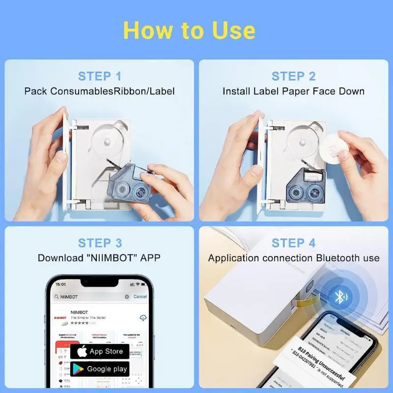 NIIMBOT b18 Thermal transfer label printer Wireless Bluetooth connection, B18 decal paper , printing a variety of color ribbon