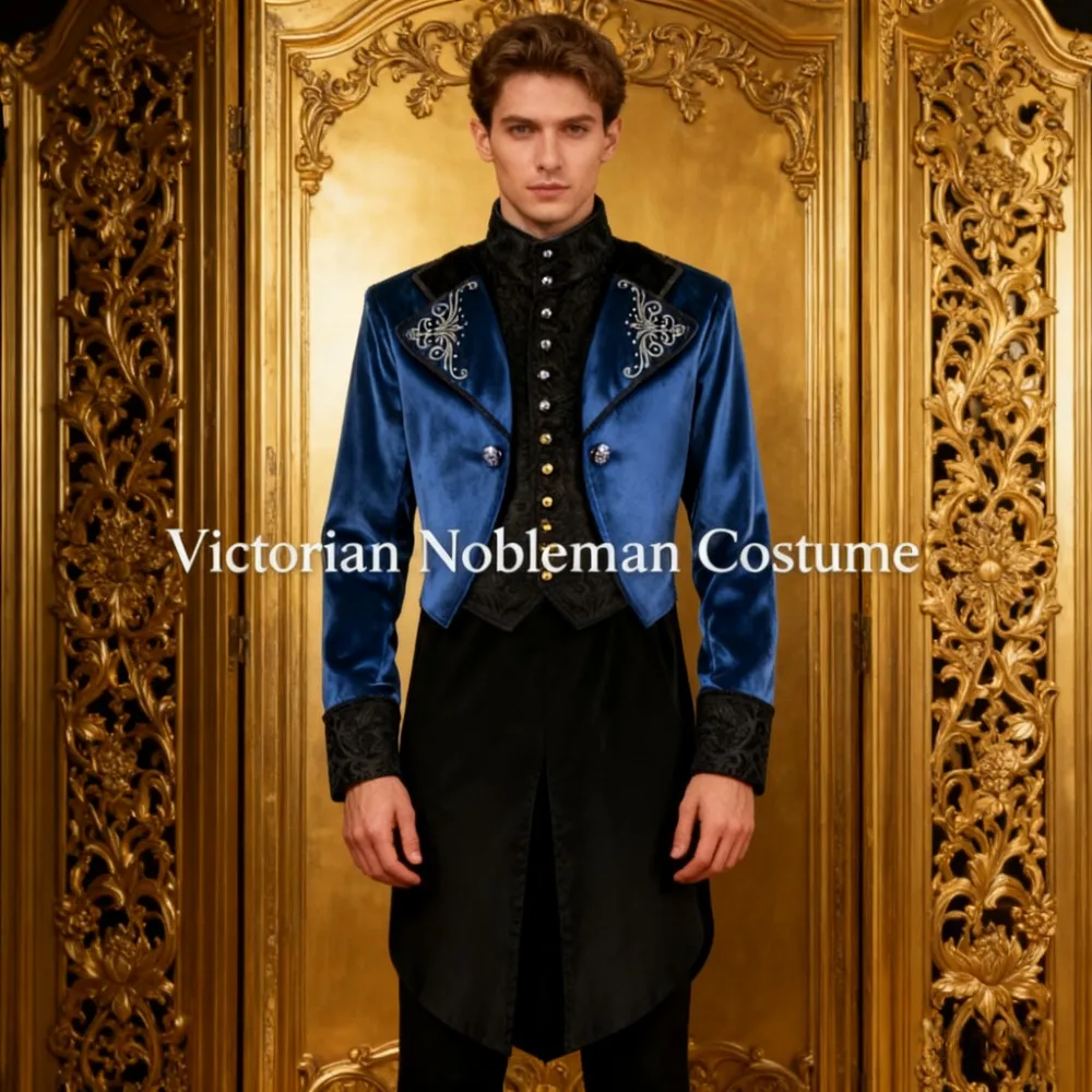 

Европейский и американский средневековый придворный костюм с воротником-стойкой - замшевое пальто-смокинг в стиле ретро с высоким воротником