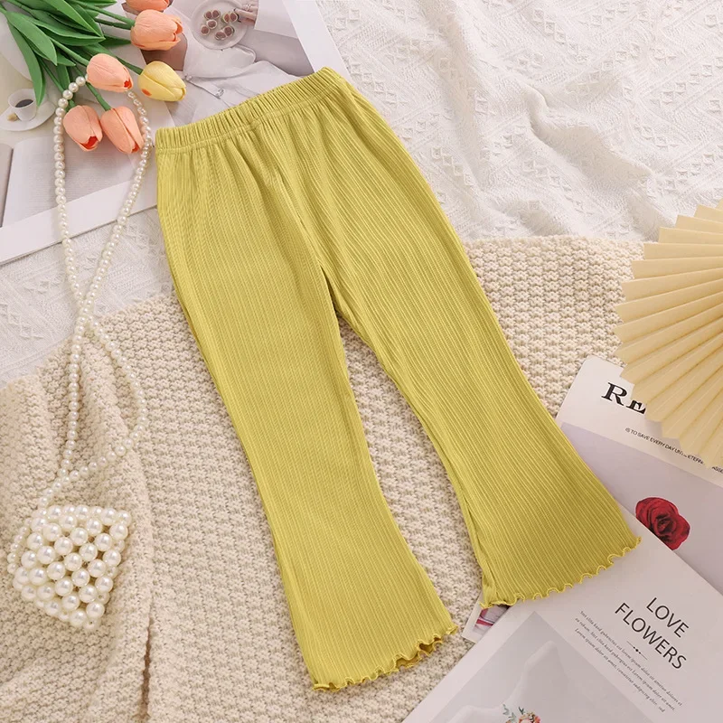 Kids Girls Summer Thin Wide Leg Pants 2024 New Arrival Children Casual Loose Silk Flare Pants Princess Casual Pants Korean Style