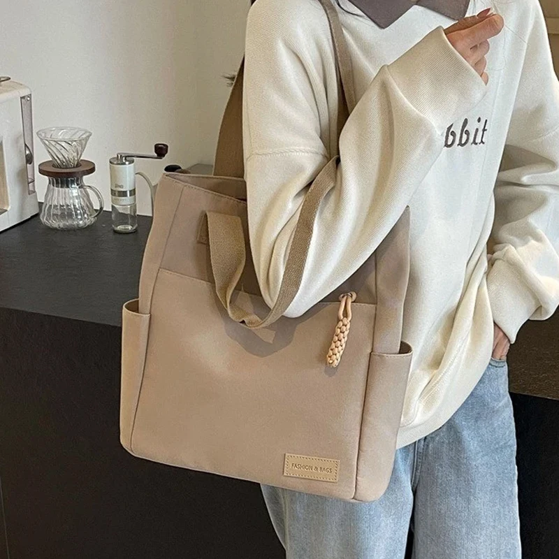 

Waterproof Lightweight Canvas Bag New Leisure Casual Canvas Handbag Solid Color Tote Bags Large Capacity Shoulder Bag