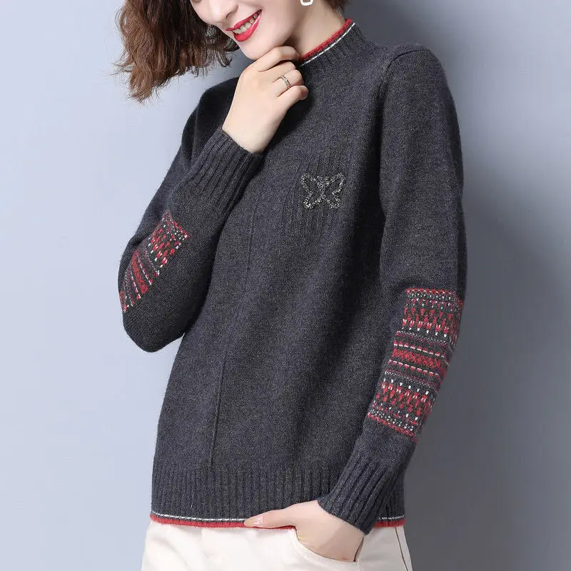 Half High Neck Sweater for Women 2024 Autumn and Winter New Collection Women\'s Thick Loose Versatile Warm Knit Sweater Top