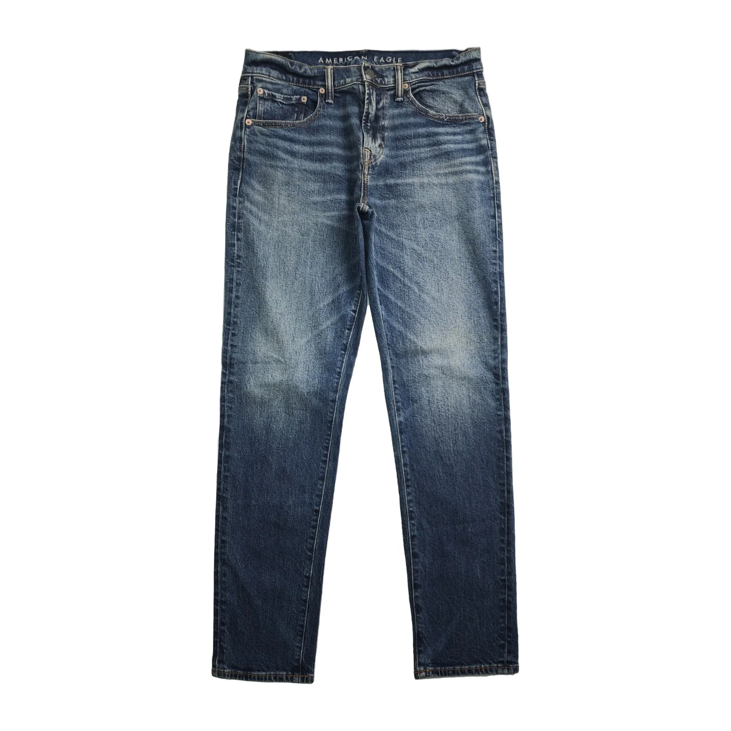 

Slim Fit mid Waist Deep Blue Denim Pants American Sle Men's High Rise Jeans Cotton Polyester Blend Winter Resistant Stretch