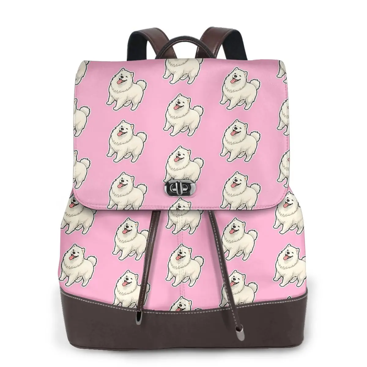 Samoyed Design For Dog Lovers Women Soft Leather Backpack Large Capacity Multi Pockets Work Travel Ladies Casual Rucksack